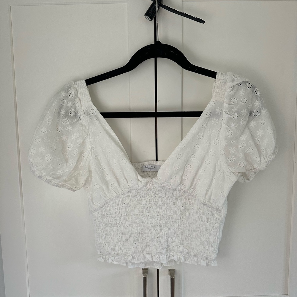 White Puff Sleeve Crop Blouse